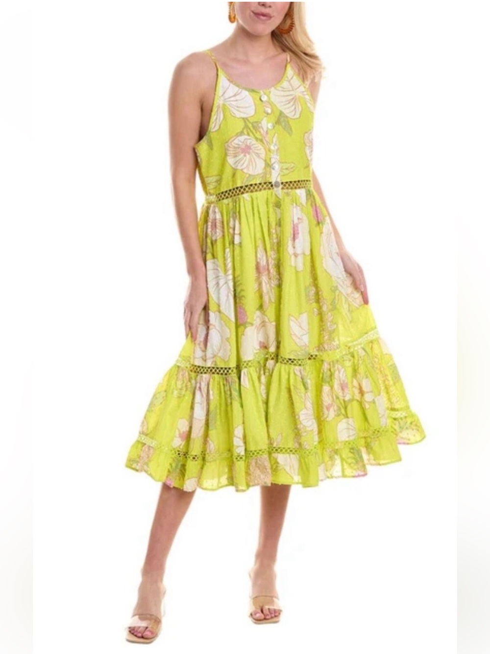 FARM Rio Neon Garden Floral Midi Summer Swiss Dot Halter Dress in neon yellow - Picture 3 of 16